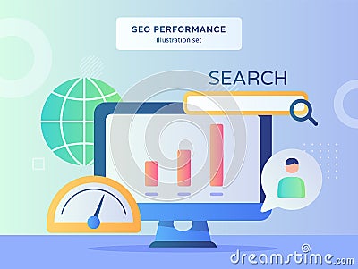 EO performance illustration set internet indicator speed background of search machine chart on monitor display computer Vector Illustration