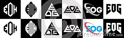 EOG letter logo design in six style. EOG polygon, circle, triangle, hexagon, flat and simple style with black and white color Vector Illustration