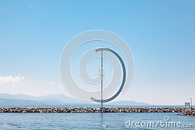 The Eole wind vane sculpture in port of Ouchy, Lausanne, Switzerland Editorial Stock Photo