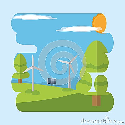 Eolic energy by wind turbine Vector Illustration