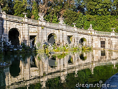 Eolo fountain with arches and marble statues, Royal Palace of Caserta, Italy Stock Photo