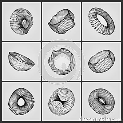 Eometric Shape for Design. The Torus Consisting of Points. The Half-sphere Consisting of Points. Molecular grid. Vector Illustration
