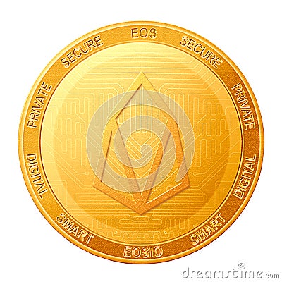 EOS coin isolated on white background; EOS cryptocurrency Cartoon Illustration