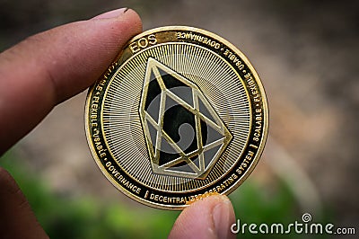 Eosio EOS is a modern way of exchange and this crypto currency is a convenient means of payment in the financial and web markets Editorial Stock Photo