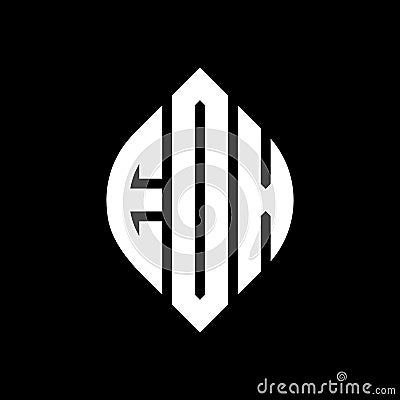 EOX circle letter logo design with circle and ellipse shape. EOX ellipse letters with typographic style. The three initials form a Vector Illustration
