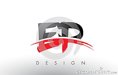 EP E P Brush Logo Letters with Red and Black Swoosh Brush Front Vector Illustration