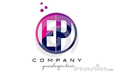 EP E P Circle Letter Logo Design with Purple Dots Bubbles Vector Illustration