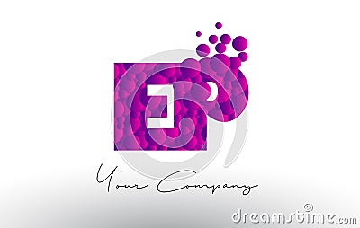 EP E P Dots Letter Logo with Purple Bubbles Texture. Vector Illustration