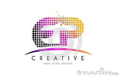 EP E P Letter Logo Design with Magenta Dots and Swoosh Vector Illustration