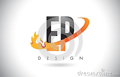 EP E P Letter Logo with Fire Flames Design and Orange Swoosh. Vector Illustration