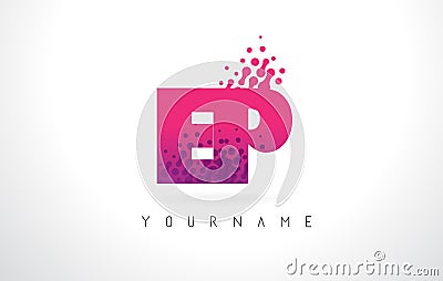 EP E P Letter Logo with Pink Purple Color and Particles Dots Design. Vector Illustration