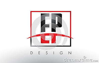 EP E P Logo Letters with Red and Black Colors and Swoosh. Vector Illustration