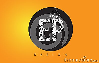 EP E P Logo Made of Small Letters with Black Circle and Yellow B Vector Illustration