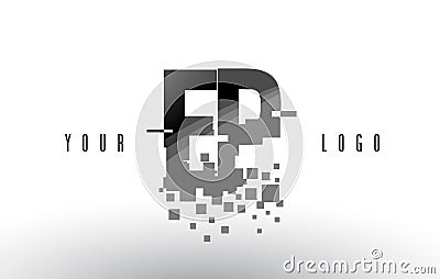 EP E P Pixel Letter Logo with Digital Shattered Black Squares Vector Illustration