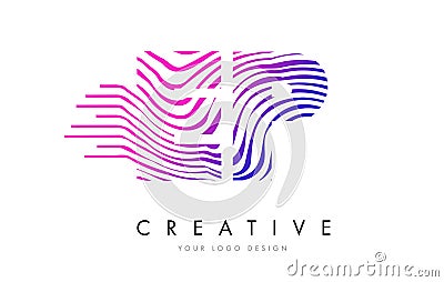 EP E P Zebra Lines Letter Logo Design with Magenta Colors Vector Illustration