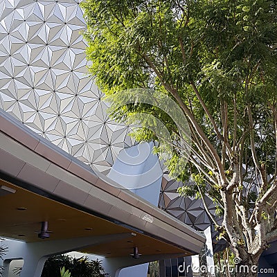 Epcot ball and monorail at Epcot entrance Editorial Stock Photo