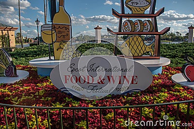 Epcot International Food and Wine sign Festival in Walt Disney World.. Editorial Stock Photo