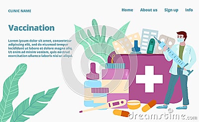 Epedemic vaccination, virus infection protection, medical prevention landing page vector illustration. Vector Illustration