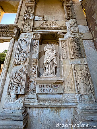 Ephesus Ancient City Celsus Library, Headless statue Editorial Stock Photo