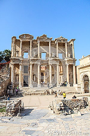 Facade of Celsus Library, ancient city Ephesus, Turkey Editorial Stock Photo