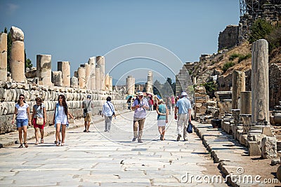 EPHESUS, TURKEY - AUG 01: visitors in Curetes street on August 0 Editorial Stock Photo
