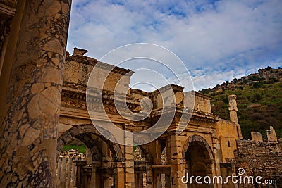 EPHESUS, TURKEY: Details of Mazeus and Mithridates Gate in Ephesus Ancient City. Editorial Stock Photo