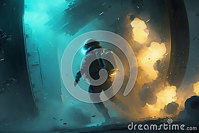 An epic action sequence set in a futuristic sci-fi movie scene, Generative Ai Stock Photo