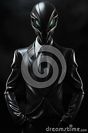 An epic alien in black suit Stock Photo