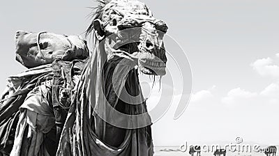 Epic Black And White Portrait: Withered Camel-human Hybrid Creature Stock Photo