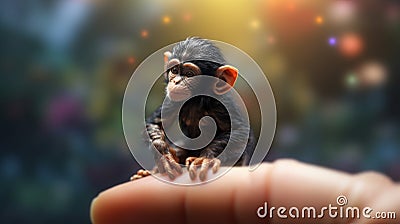 Photorealistic Painting Of A Chimp Sitting On A Finger Stock Photo
