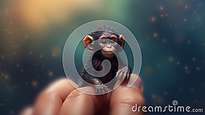 Photorealistic Painting Of A Chimp Sitting On A Finger Stock Photo