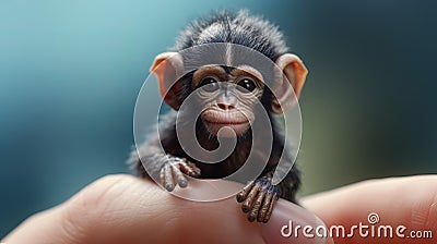 Photorealistic Painting Of A Chimp Sitting On A Finger Stock Photo