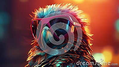 Epic Cyberpumk Bird Neon Retro Wave Style Stock Photo