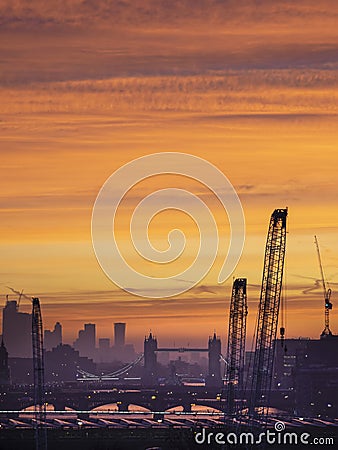 Epic dawn sunrise landscape cityscape over London city sykline looking East along River Thames Stock Photo