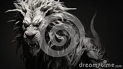 Epic Fantasy: Withered Lion Human Hybrid In Black And White Stock Photo