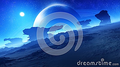 Epic Glorious Alien Planet Night Stock Photo