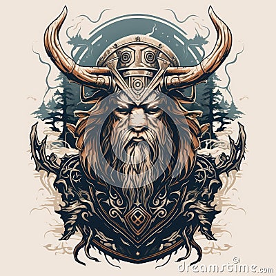 Epic High Fantasy Norse mythology Viking Nature themed logo coat of arms emblem. Stock Photo