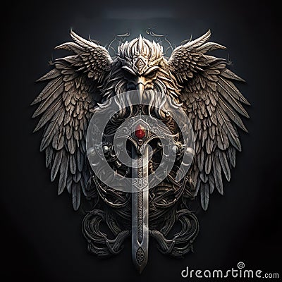 Epic High Fantasy Norse mythology Viking themed logo coat of arms emblem Stock Photo