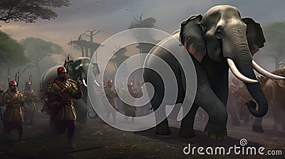 Epic March: Hannibal's Army and Elephants En Route to Rome Stock Photo