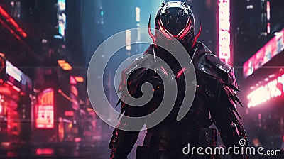 Epic Samurai Cyborg Character in Cyberpunk Style Stock Photo