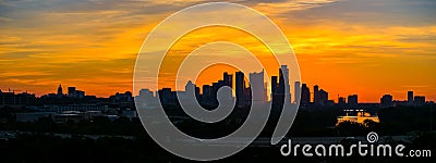 Epic sunrise Austin silhouette downtown skyline twilight Stock Photo