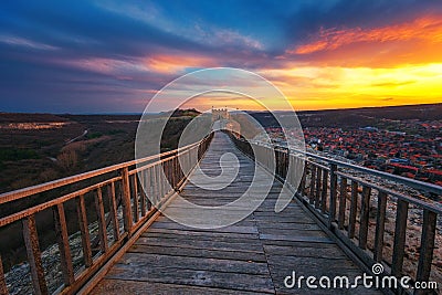 Epic sunset over medieval fortress Ovech near Provadia, Bulgaria Stock Photo