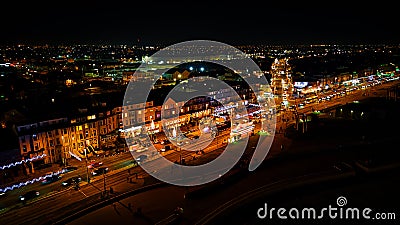 Epic view footage taken in blackpool with a drone during the night Stock Photo