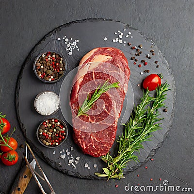 Epicurean Elegance: The Art of Raw Marbled Steak Stock Photo