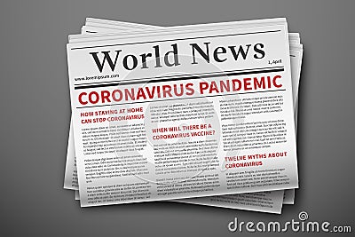 Epidemic breaking news. Mockup of coronavirus newspaper. Coronavirus outbreak newsletter paper page. Mockup of a daily Vector Illustration