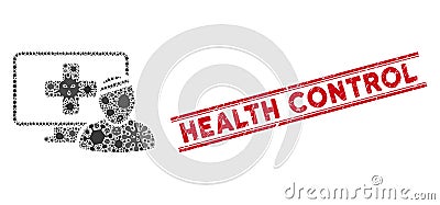 Epidemic Collage Computer Patient Icon and Textured Health Control Seal with Lines Vector Illustration