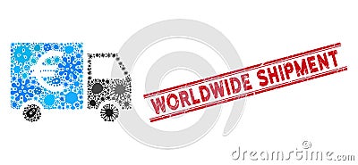 Epidemic Collage Euro Truck Icon and Grunge Worldwide Shipment Seal with Lines Vector Illustration