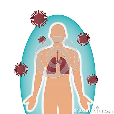 Epidemic MERS-CoV floating influenza human lungs with protective shield virus protection concept virus protection Vector Illustration