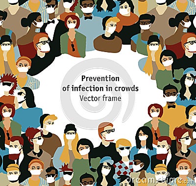 Epidemic virus people medical masks Prevention infection frame Vector Illustration
