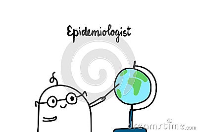 Epidemiologist hand drawn vector illustration in cartoon style. Doctor and Cartoon Illustration